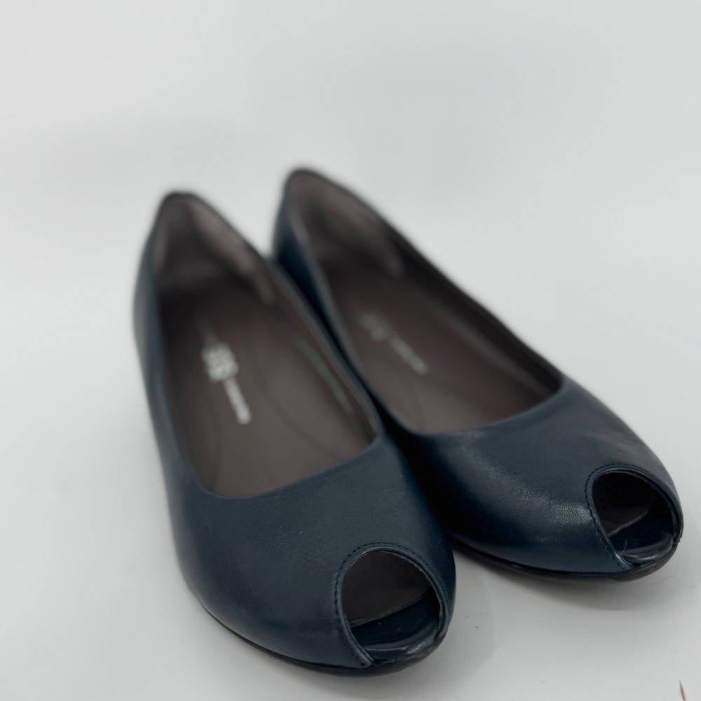 SAS Scarlett Peep Toe‎ Wedge Pump Blue Leather Women's 8 Wide Made in Italy - Picture 2 of 14